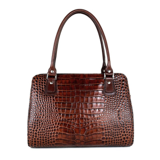 Kabelka z pravej hovädzej kože s dezénom krokodíla v hnedej farbe