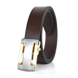 Kožený opasok s automatickou prackou GOLD BUTTON Tmavo hnedá