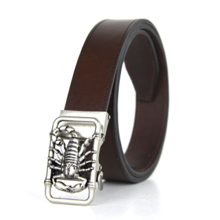 Opasok z pravej kože s automatickou prackou OLD SILVER SCORPION Tmavo hnedá