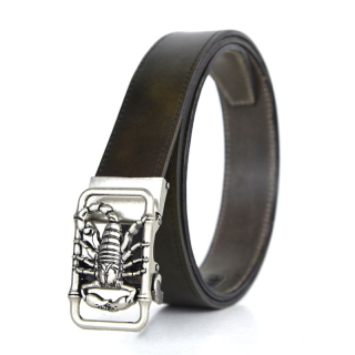 Opasok z pravej kože s automatickou prackou OLD SILVER SCORPION Olivová