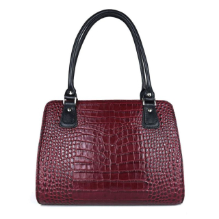 Kabelka z pravej hovädzej kože s dezénom krokodíla v bordovej farbe