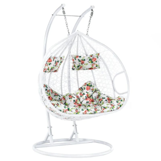 Závesné dvojkreslo-2 s moderným dizajnom biela-vzor kvety