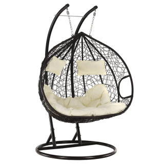 Závesné dvojkreslo-2 s moderným dizajnom hnedá-krémová