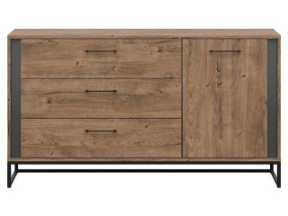 Praktická komoda s jedným dvierkami a tromi zásuvkami, grafit-dub ribbeck