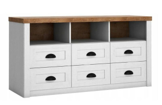 Komoda zo šiestich zásuviek a troch políc, sosna andersen-lefkas Ciemny