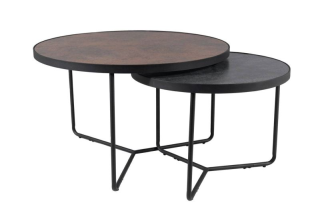 Set konferenčných stolíkov z tvrdeného skla, čierna-hnedá s efektom kameňa