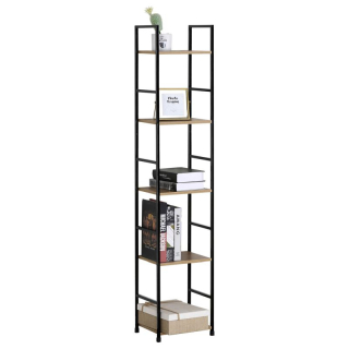 Regál, 5 políc, dekor dub-čierny lak