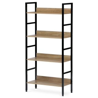 Regál kovový s MDF, 4 police, dekor dub-čierny lak