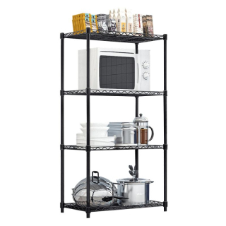 Regál, 4-policový, čierny kov