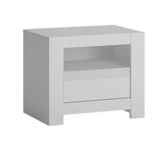 Elegantný nočný stolík s jednou zásuvkou, biela alpin supermat
