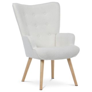 Kreslo ušiak, poťah biela látka, nohy masív