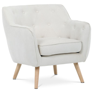 Kreslo relaxačné, biela látka, drevené nohy - posledný kus