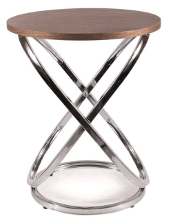 Moderný okrúhly konferenčný stolík 45, chróm-orech