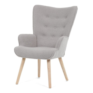 Kreslo ušiak, poťah sivá látka, nohy masív