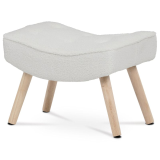 Podnožka, poťah biela látka bouclé, nohy masív kaučukovník