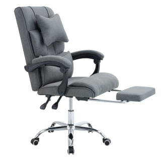 Moderné kancelárske kreslo s výsuvnou podnožou, sivá-chróm