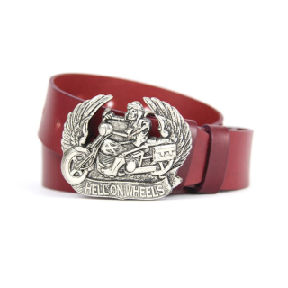 Kožený opasok HELL ON WHEELS - Bordová