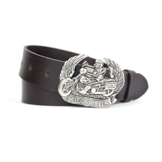 Kožený opasok HELL ON WHEELS - Tmavo hnedá
