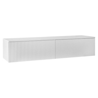 Závesný TV stolík, biely, 140cm, s ryhovanými dvierkami