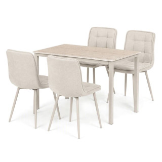 Moderný jedálenský set 1+4, 110x70cm, krémové stoličky, travertín